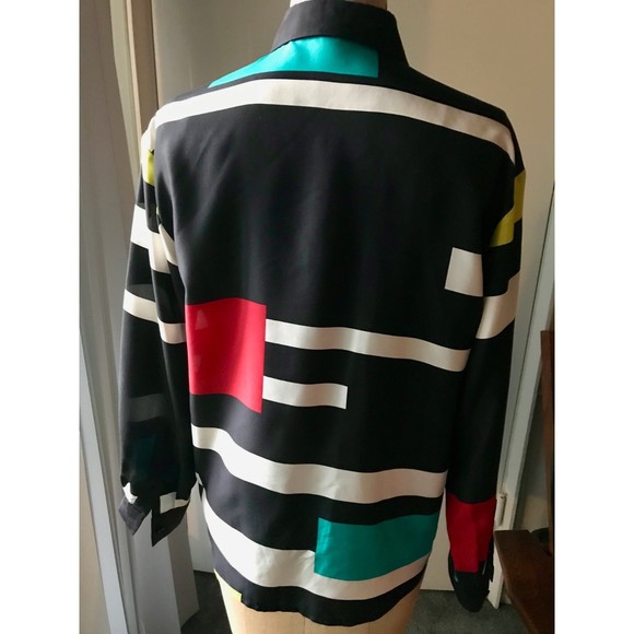 VTG Ellen Tracy Color Block 100% Silk Button Down Shirt Size 8P - Picture 3 of 5